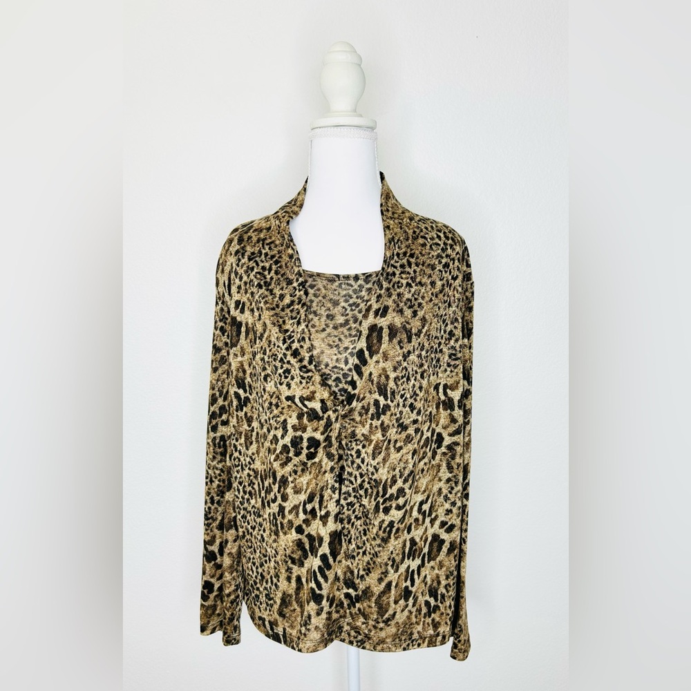 Serengeti Women's Long Sleeve Leopard Print Drape Blouse